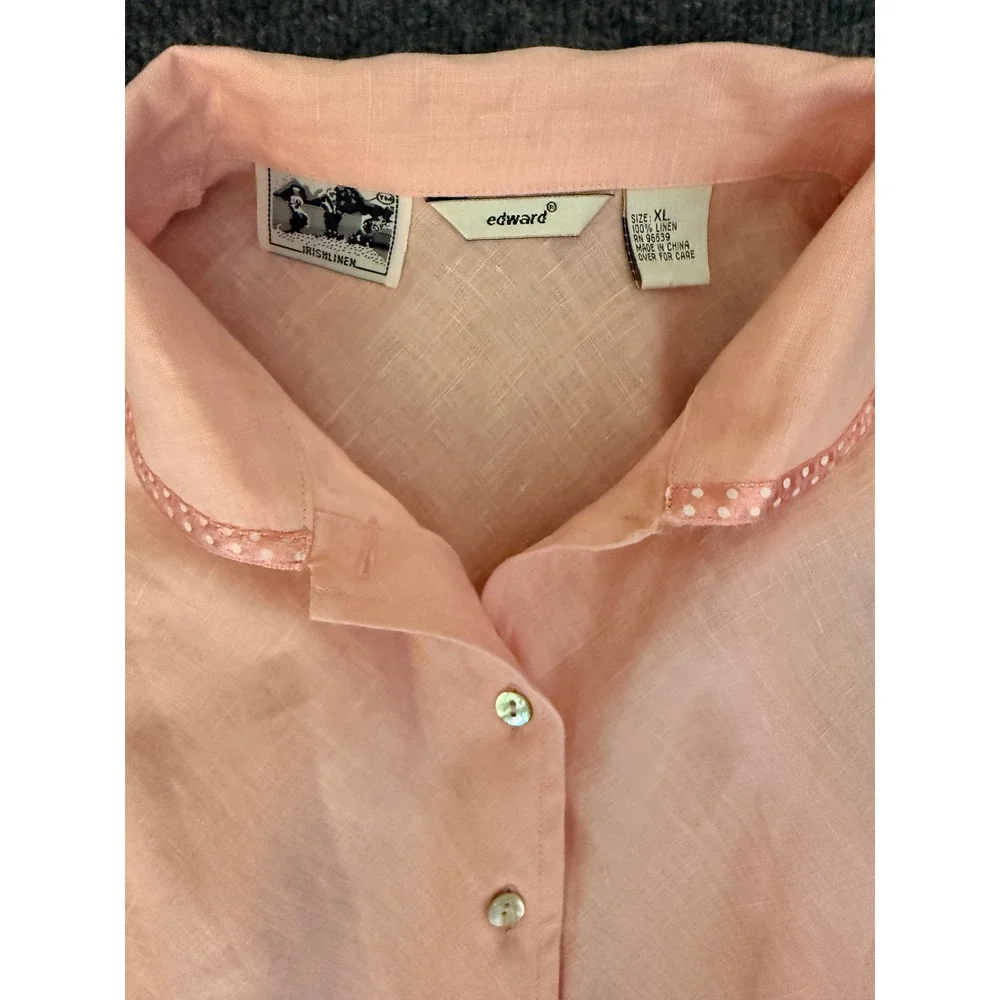 Edward Irish Linen Shirt Womens XL‎ Pink Sleeveless Button Down Quiet Luxury - Picture 7 of 11